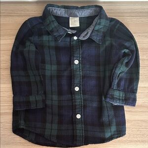H&M Kids Shirt Green and Blue Flannel 6M